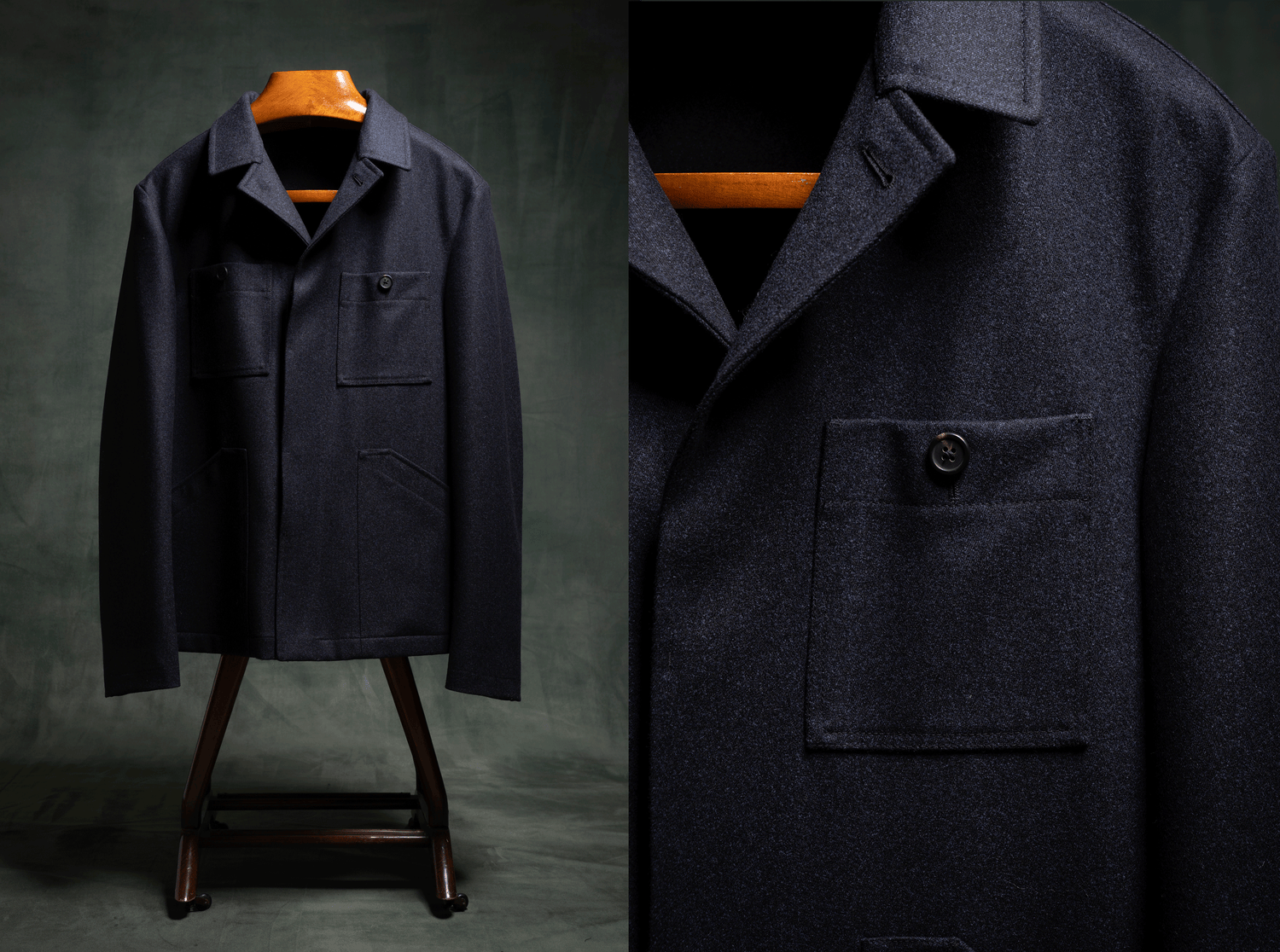giaccone Field Jacket da uomo in lana blu modello Isola amisuraduomo sartoria Milano