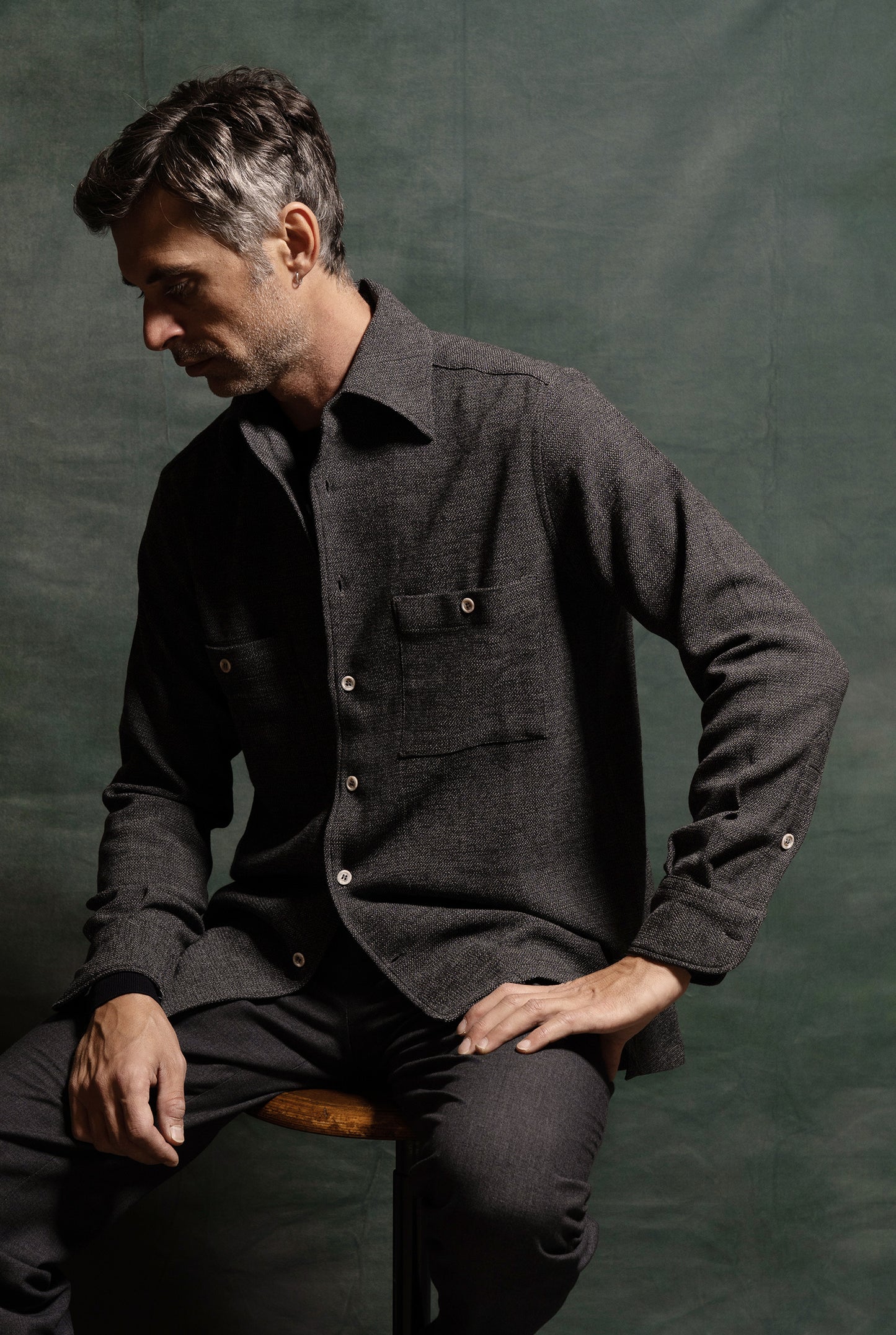 Giacca da uomo Overshirt in jersey di lana grigia amisuraduomo sartoria Milano