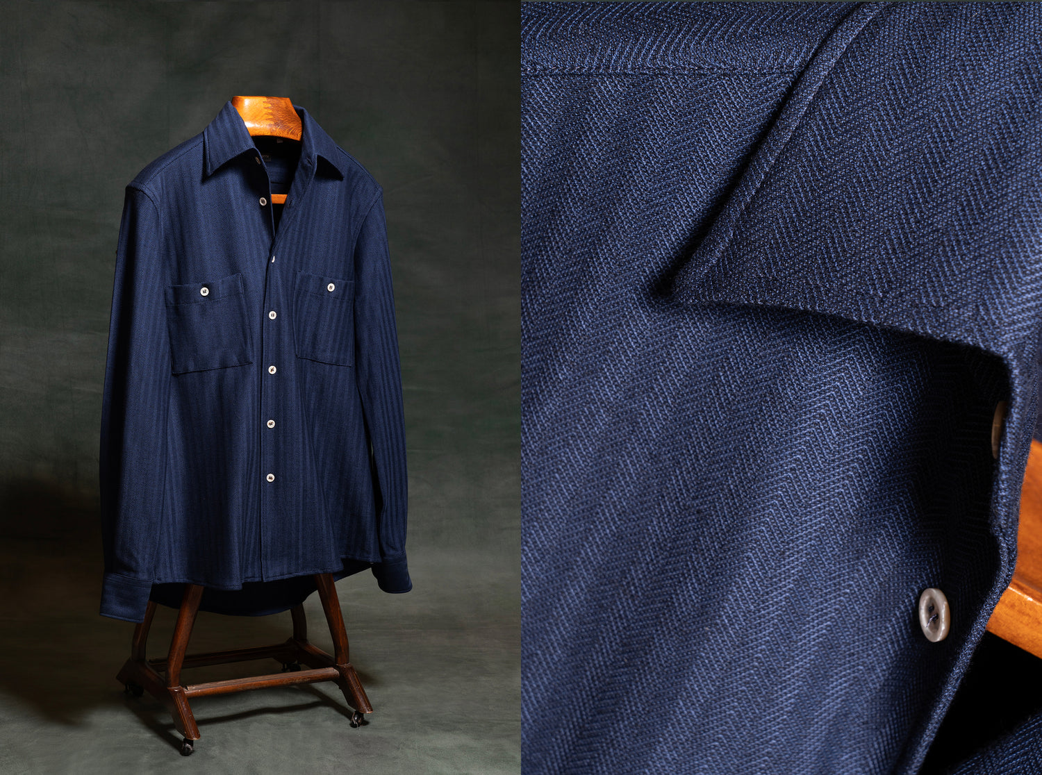 overshirt da uomo Navigli in lana tech blu amisuraduomo sartoria Milano