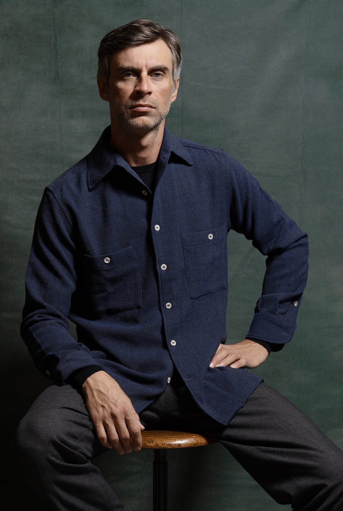 Giacca da uomo Overshirt in jersey di lana blu amisuraduomo sartoria Milano