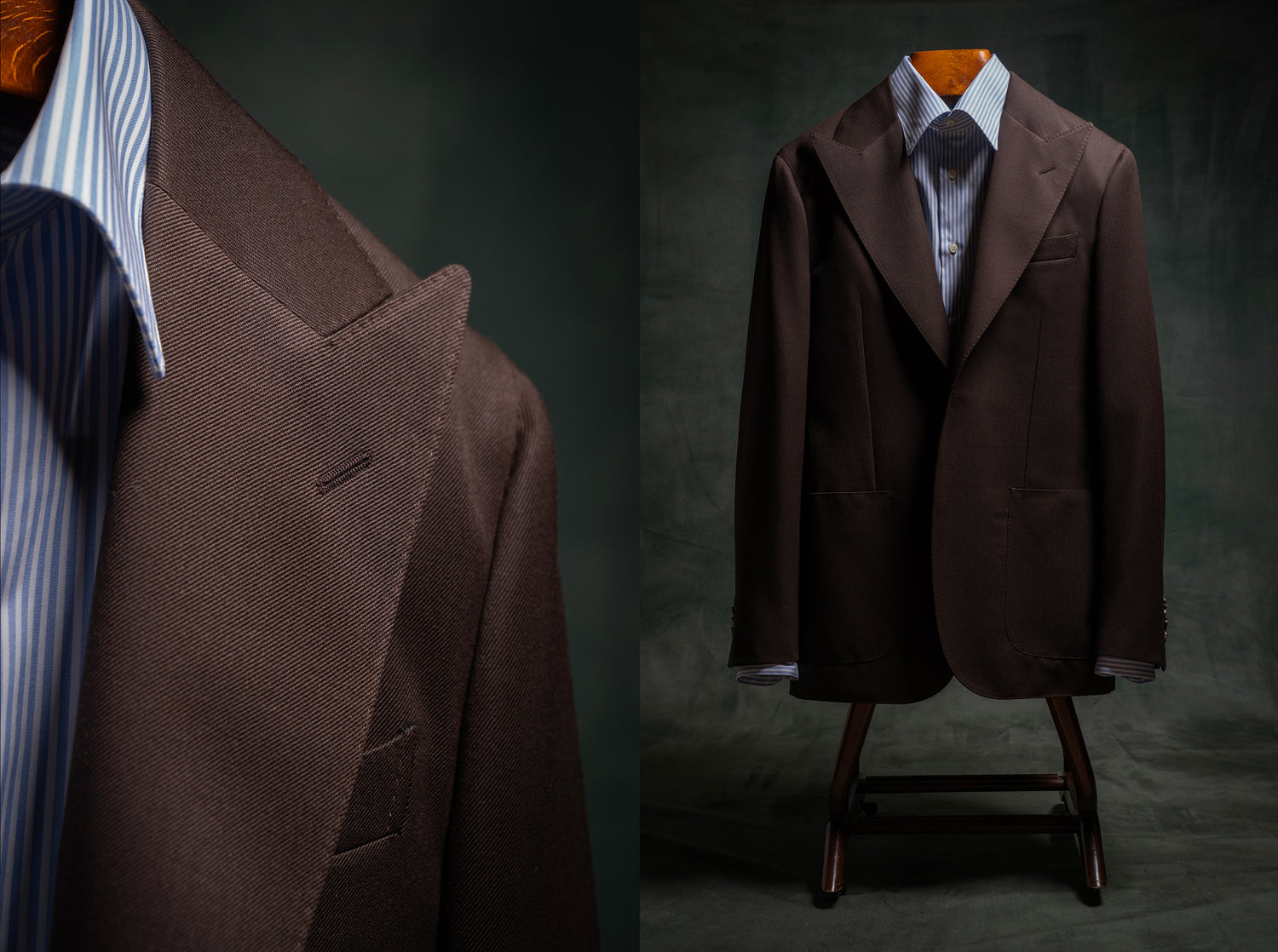 Giacca da uomo in gabardine di lana color tabacco amisuradomo sartoria Milano