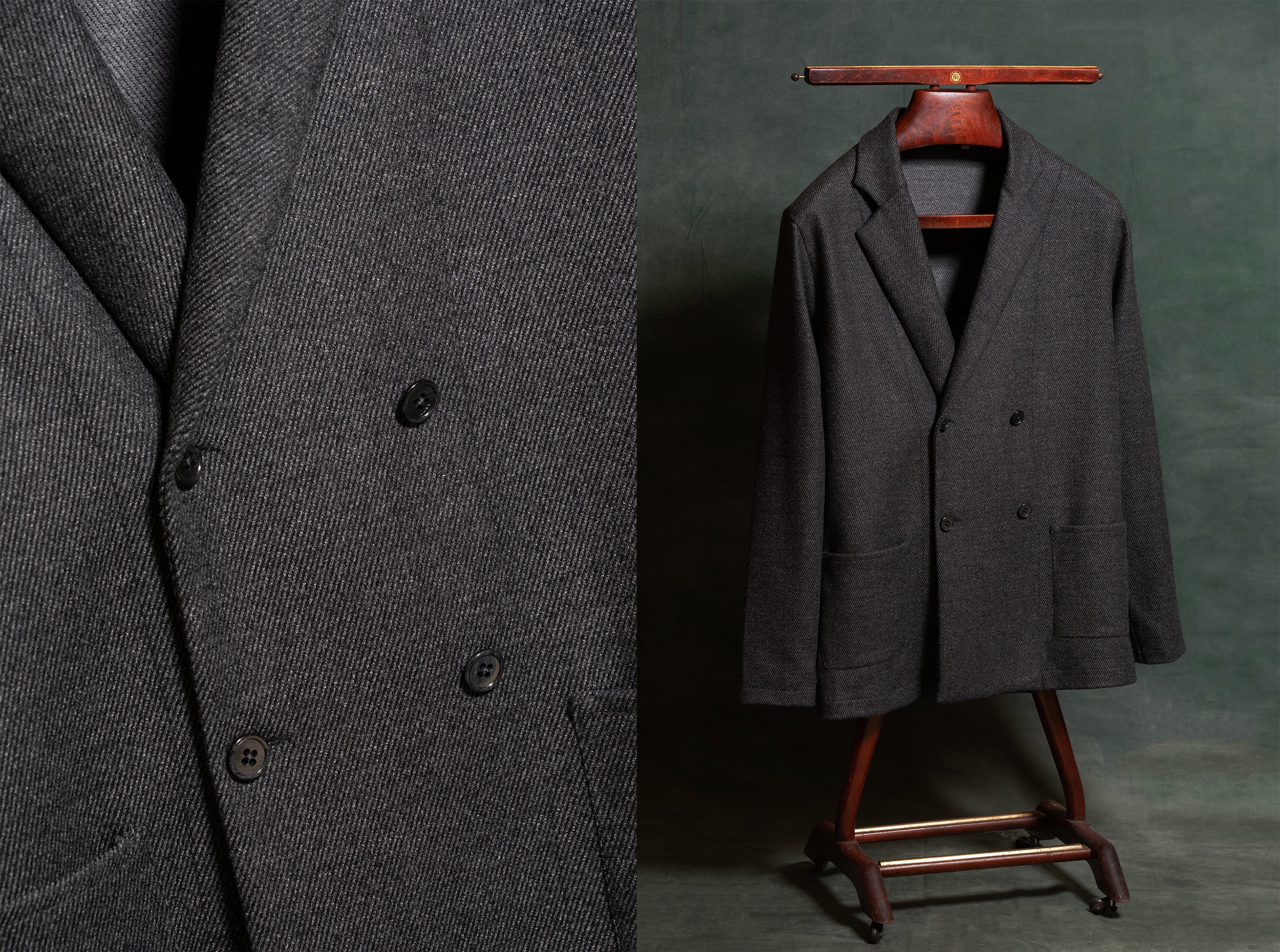 Giacca doppiopetto da uomo modello Tortona realizzata in twill di lana grigio amisuraduomo sartoria Milano