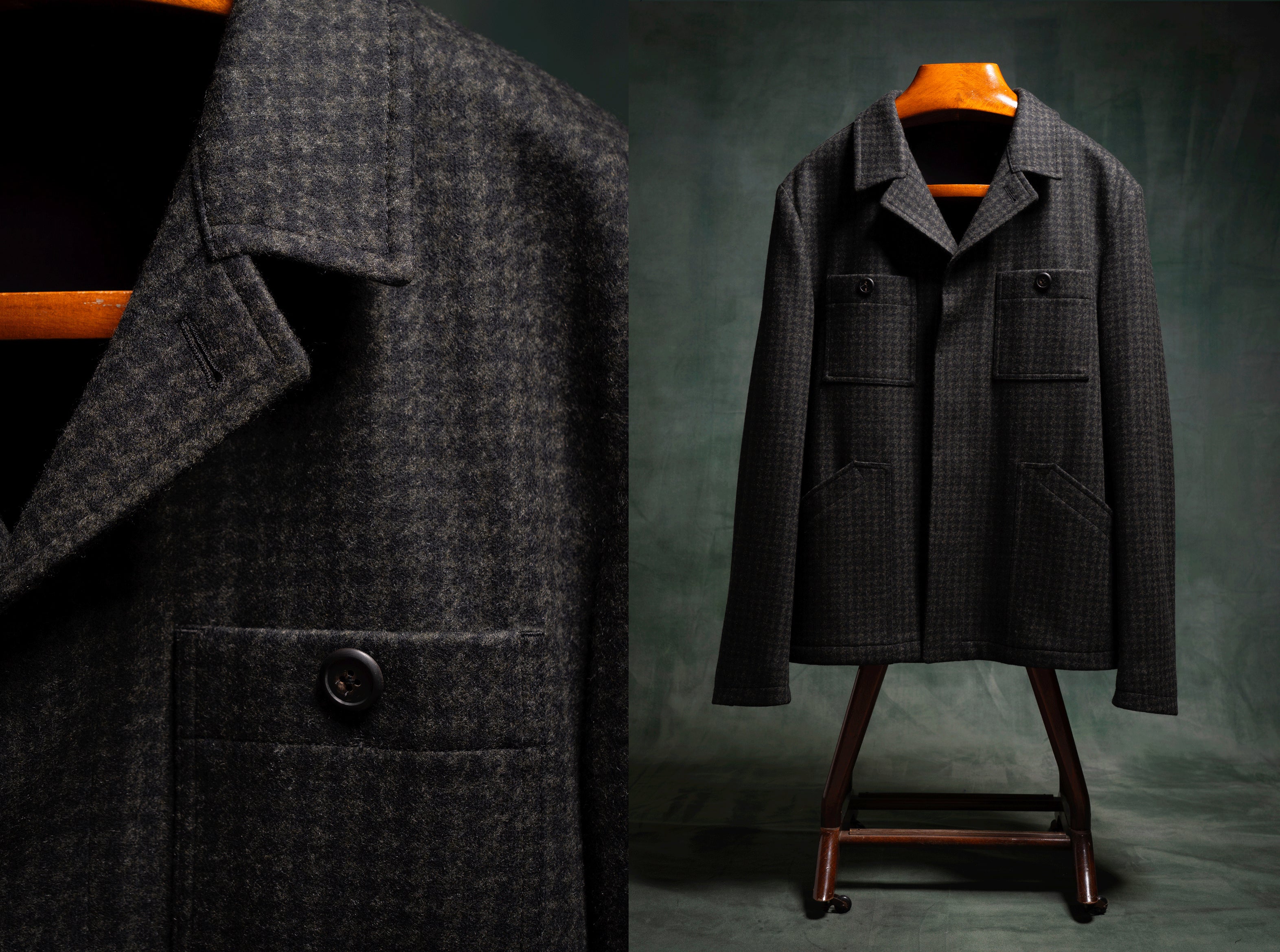 giaccone Field Jacket da uomo in lana pied poule modello Isola amisuraduomo sartoria Milano