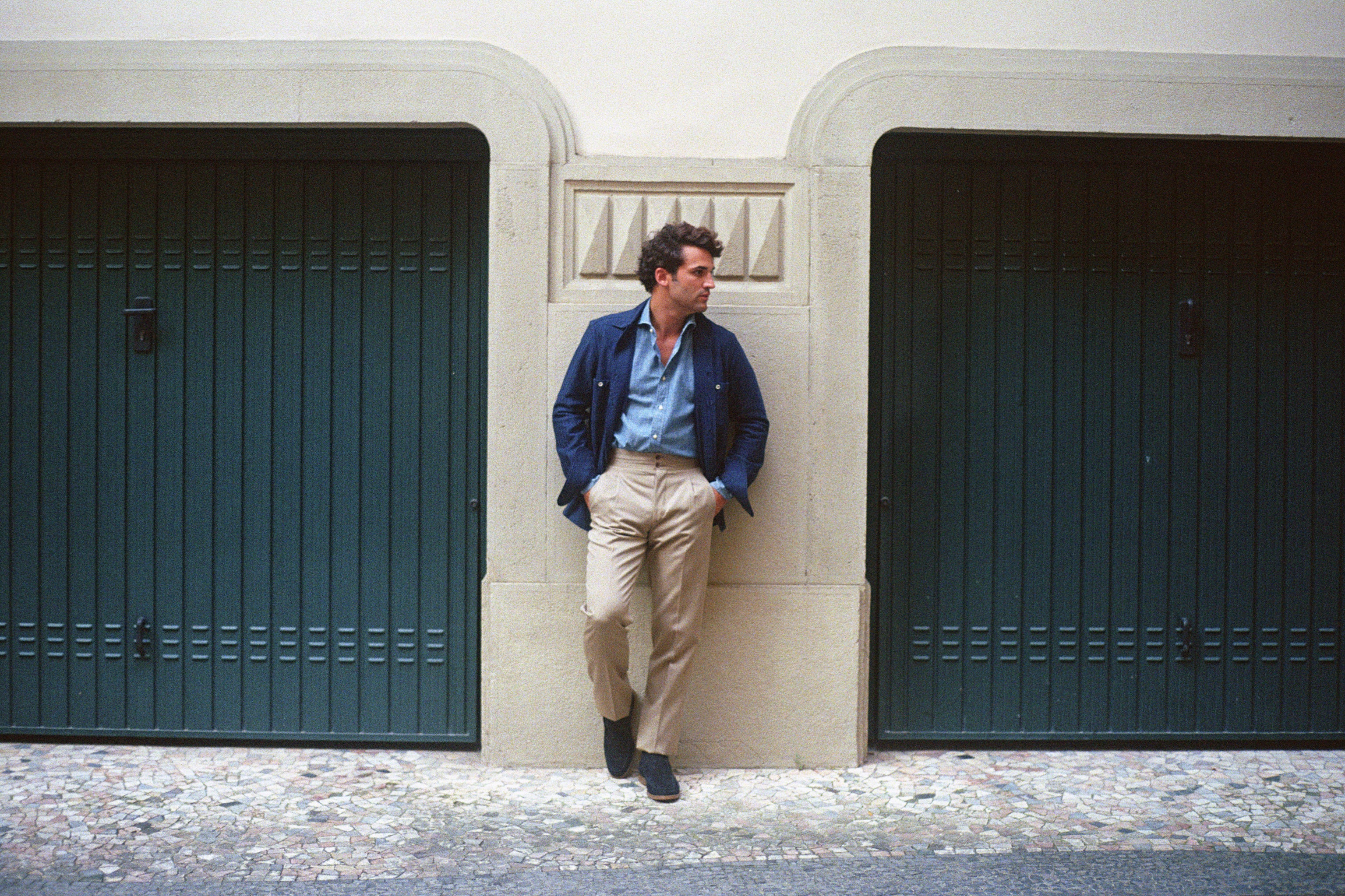 Overshirt giacca modello Navigli blu indossata via Passione 9 Milano sartoria  amisuraduomo 